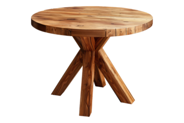 Round wooden table isolated on transparent background