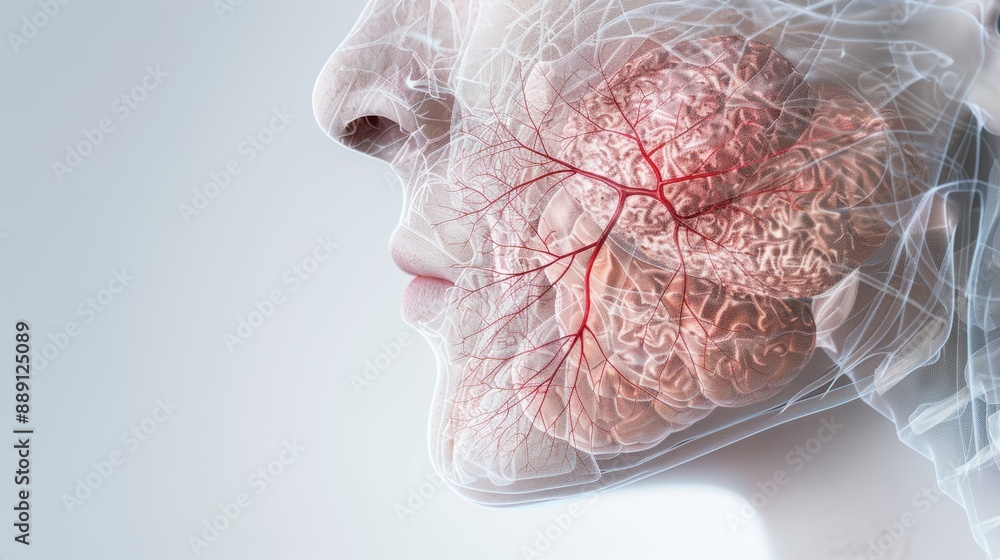 Poster 3d rendering of human head showcasing intricate neural network and brain structure. represents medic