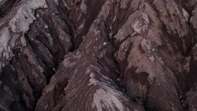 Aerial view of majestic volcanic terrain in Bromo, East Java, Indonesia.