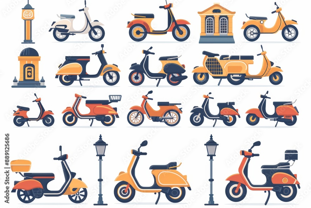 Aufkleber playful illustration of various scooters creating a fun and lively pattern