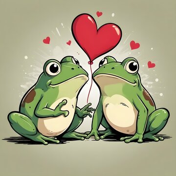 Para zakochanych żabek z sercami na walentynki