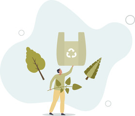 Bioplastics usage for sustainable bio packaging materials.Nature friendly and environmental product package with recyclable plastic.flat design.illustration with people.
