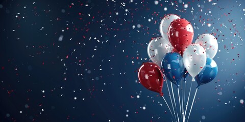 A bunch of colorful balloons in red, white, and blue hues