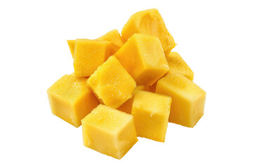 Sliced mango cubes isolated on transparent background