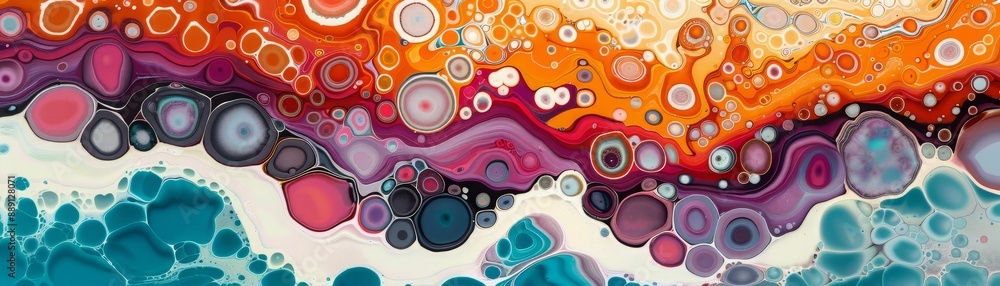 Poster abstract colorful swirl pattern with various shapes.