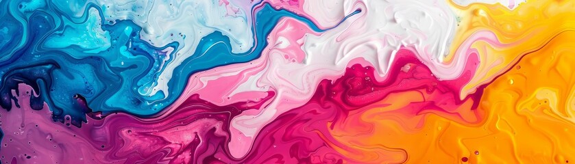 Abstract colorful background with swirls of blue, pink, yellow and white.