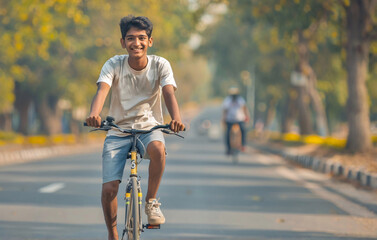 An indian man riding a bicycle