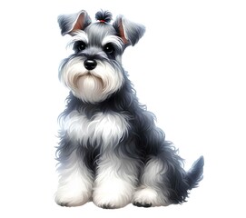 Watercolor picture of a dog scottish terrier on white background