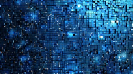 Blue glowing circuit board with small square tiles