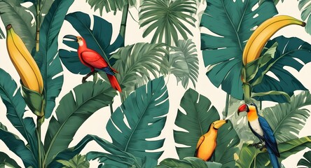 Birds in Tropical Rainforest Painting