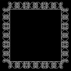 Square frame with white spiral pattern on black background