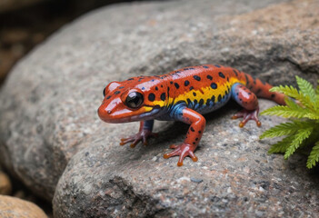 Naklejka premium A colorful gecko climbing on a wall. 