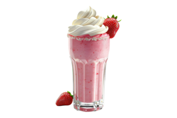 Strawberry shake with whipped cream isolated on transparent background