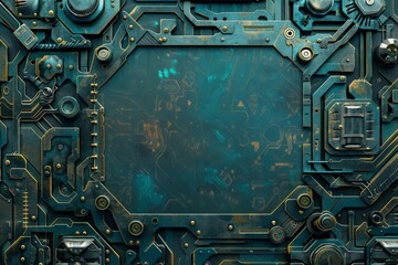Fototapeta premium Cyber mechanical border with blank center, good for background 