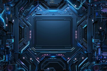 Fototapeta premium Cyber mechanical border with blank center, good for background 