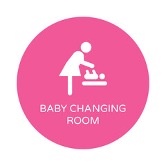 Baby Changing Restroom for Mother Vector Sign on Pink Circle. Diaper Changing Station, Toilet, WC Icon Symbol.