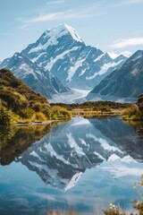 Fototapeta premium Majestic peaks and serene reflections: New Zealand's untouched wildlife