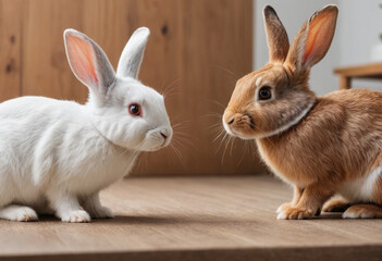 Obraz premium A curious rabbit exploring a tunnel. 