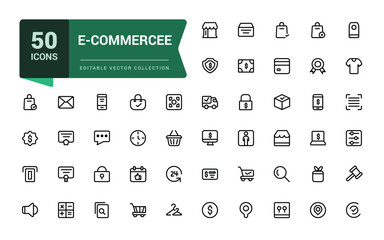 E-commerce Line Icon Set. Online shopping, Cart, and Delivery Icons. Minimal Icons Designed for web, mobile UI.