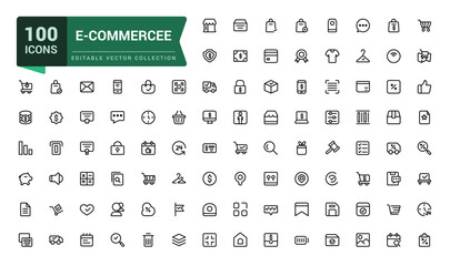 E-commerce Line Icon Set. Online shopping, Cart, and Delivery Icons. Minimal Icons Designed for web, mobile UI.