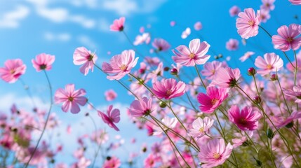 Obraz premium Pink Cosmos Flowers Against A Blue Sky
