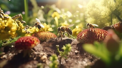 Obraz premium Bees Gathering Nectar on a Sunny Day