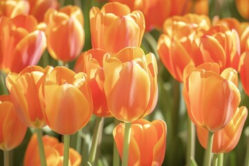Bright yellow-orange tulip flower  isolated on beige background.. Beautiful simple AI generated image in 4K, unique.