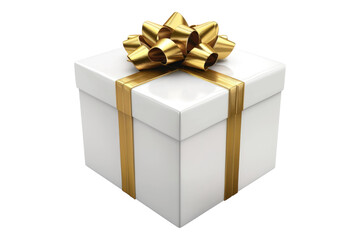 White gift box with golden ribbon isolated on transparent background