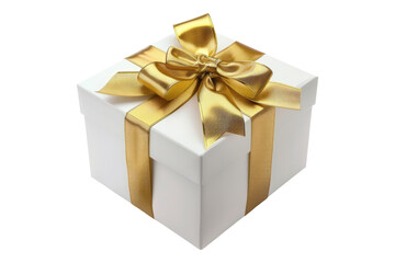 Fototapeta premium White gift box with golden ribbon isolated on transparent background