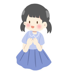 Cartoon girl in blue dress clapping hands
