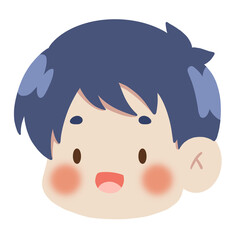 a boy with blue hair and a smile