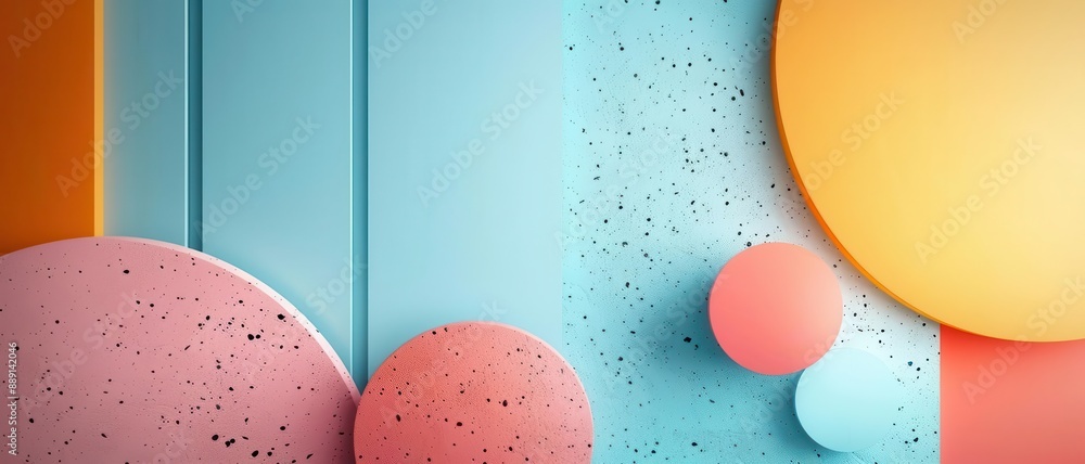 Poster vibrant abstract geometric background with colorful 3d shapes including circles and textured element