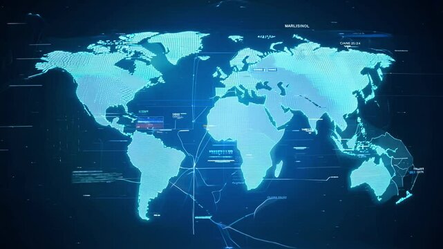 Holographic World Map Displaying Global Data