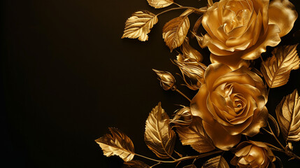 golden flower background, gold leaves background, black background