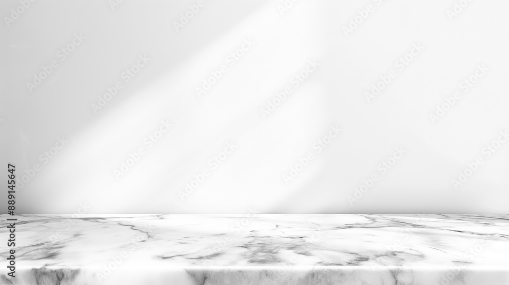 Aufkleber White empty marble table background with soft light from window. Empty copy space table mock up for product placement and text, empty white background