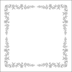 Vegetal floral frame with leaves and flowers, decorative corners for greeting cards, banners, business cards, invitations, menus. Isolated vector illustration.	