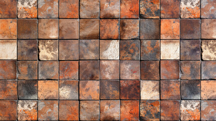 Red brick wall seamless pattern background, weathered rough old grunge square brick blocks wall background, blocks red tile bricks geometrical forms background, seamless bricks surface high quality