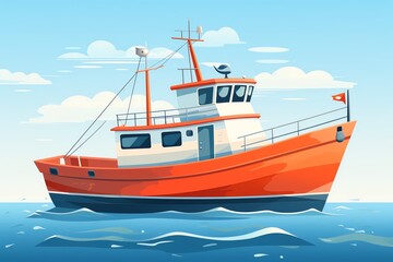 Fototapeta premium Fishing boat flat design front view ocean theme animation Triadic Color Scheme