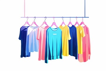 Clothing Rack with Colorful Clothing on Hangars Generative Illustration