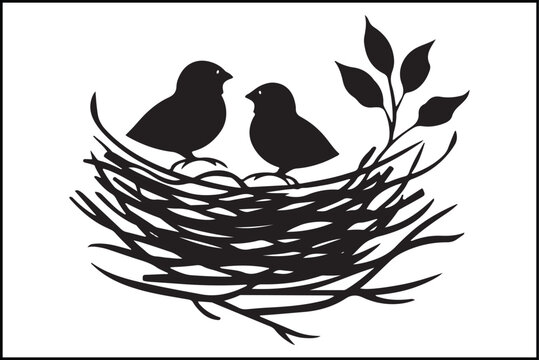 recommend clip art: Bird nest vector art illustration, graphic, drawing, art, illustration, spring, wildlife, baby, egg, element, home, nest, white, wild, animal, black, design