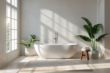 Fototapeta premium Bathroom with Modern Fixtures and Simple Layout: A minimalist bathroom mockup featuring modern fixtures and a simple layout.