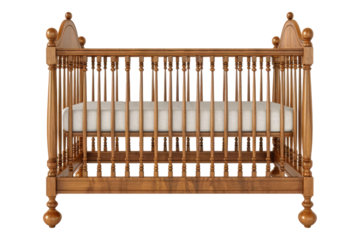 Wooden baby crib isolated on transparent background