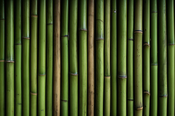 Fototapeta premium Processed collage of green bamboo fence surface texture. Background for banner, backdrop