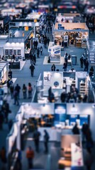 Abstract Blurred Focus of Trade Show Event with Business Conference, Exhibition, Job Fair, and Tech Expo. AI-Generated 4K High-Quality Wallpaper Depicting Busy Exhibition Hall with Blurred Individuals