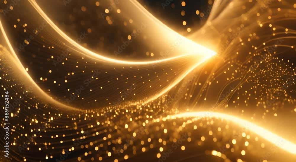 Leinwandbilder gold wave of particles and lines big data visualization abstract background with a dynamic wave 3d r