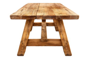 Wooden oak table isolated on transparent background