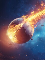 Fototapeta premium A soccer ball with flames coming out, great for sports or fiery themes