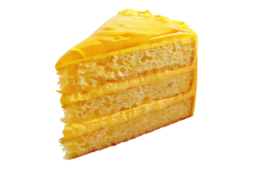 Yellow cake of slice isolated on transparent background