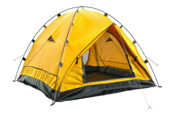 Yellow camping tent isolated on transparent background
