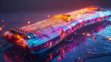 Futuristic Electric Guitar with Neon Lights
